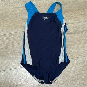 Speedo Girls One-Piece Swimsuit Blue White Racerback Size 7